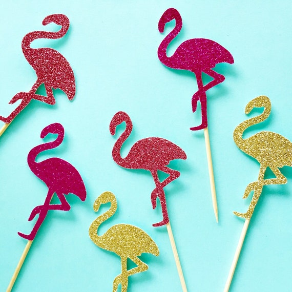 Items similar to Glitter Flamingo Cupcake Toppers - Flamingo Party ...