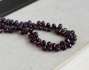 Garnet Briolette AAA Maroon Smooth Teardrop 6.5 to 7mm 30 beads