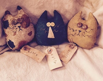 Primitive Folk art kitties/cat bowl fillers/ornies
