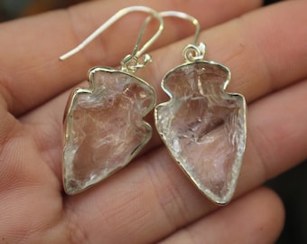 Raw Quartz Arrowhead Earrings, Quartz Arrowhead, 925 Sterling Silver Arrowhead, Rough Quartz Earrings, Bohemian Jewelry