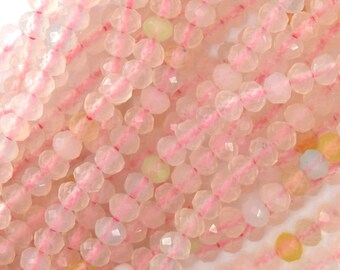 3.5mm - 4mm faceted pink quartz rondelle beads 15" strand 39304