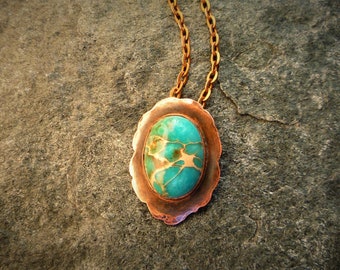 Gemstone necklace, Copper necklace, Imperial Jasper, Small dainty pendant, Artisan jewelry, Metalwork, OOAK