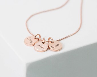 Custom Initials Necklace • Mother Necklace • Dainty Custom Hand-Stamped Disc Personalization • Family Kids Multi-Tag Disk Necklace • NM20F30