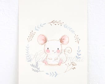 NURSERY Art "MOUSE" Art Print, Nursery Illustration.
