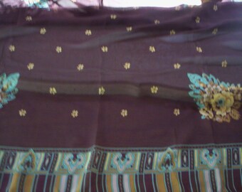 Vintage sheer shawl/Shawl wrap/Sheer shawl/Spring Shawl/Vintage shawl/Head piece/Throw Scarf/Head wrap/Green blue and brown floral shawl