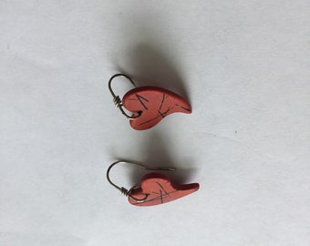 porcelain heart red painted earrings -sterling silver hooks