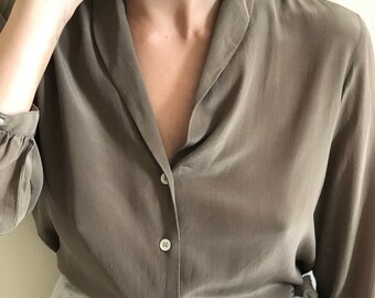 silk button down- brown