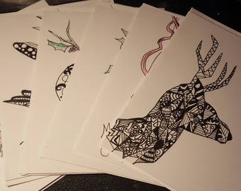 6 ZENTANGLE CHRISTMAS CARDS