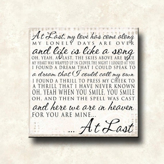 AT LAST My love has come along Word Art Prints Canvas
