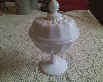 Westmoreland Paneled Grape Milk Glass Footed Candy Dish