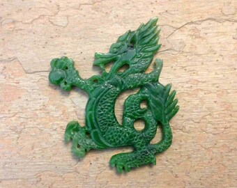 Hand Carved Dragon Pearl Nephrite Jade Pendant. B.C. Nephrite Jade.