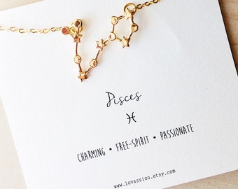 Pisces Necklace, pisces constellation necklace, pisces jewelry, constellation necklace, astrology necklace, zodiac jewelry, 14k