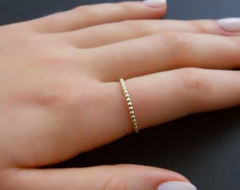 Thin Beaded Gold Filled Ring, Skinny Beaded Gold Ring, Minimal Beaded Gold Ring, Stacking Ring, Midi Gold Filled Ring