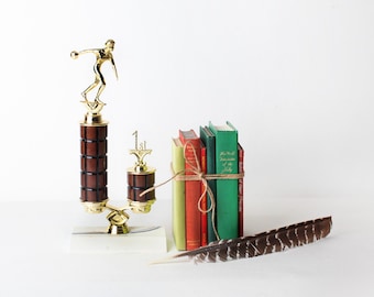Vintage Bowling Trophy, Gold Metal and Wood Trophy