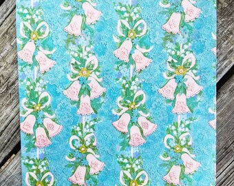 Pink Bells and Ribbons Wrapping Paper, Gift Wrap, Journal Supplies, Vintage Paper, Vintage Ephemera, Paper Supplies, Junk Journal Ephemera