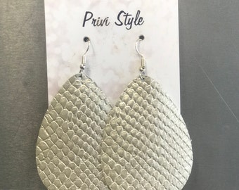Muted Gold Leather Teardrop Earrings