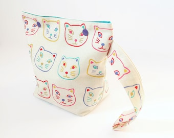 Cats project bag for knitting, small knitting bag, snap sock knitting bag, crochet project bag, one skein yarn storage