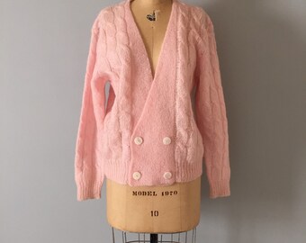 MOHAIR cotton candy pink cardigan | 80s mohair and wool cardigan