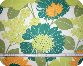 Floral retro vintage fabric - green, orange and white