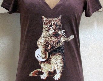 cat playing banjo t shirt