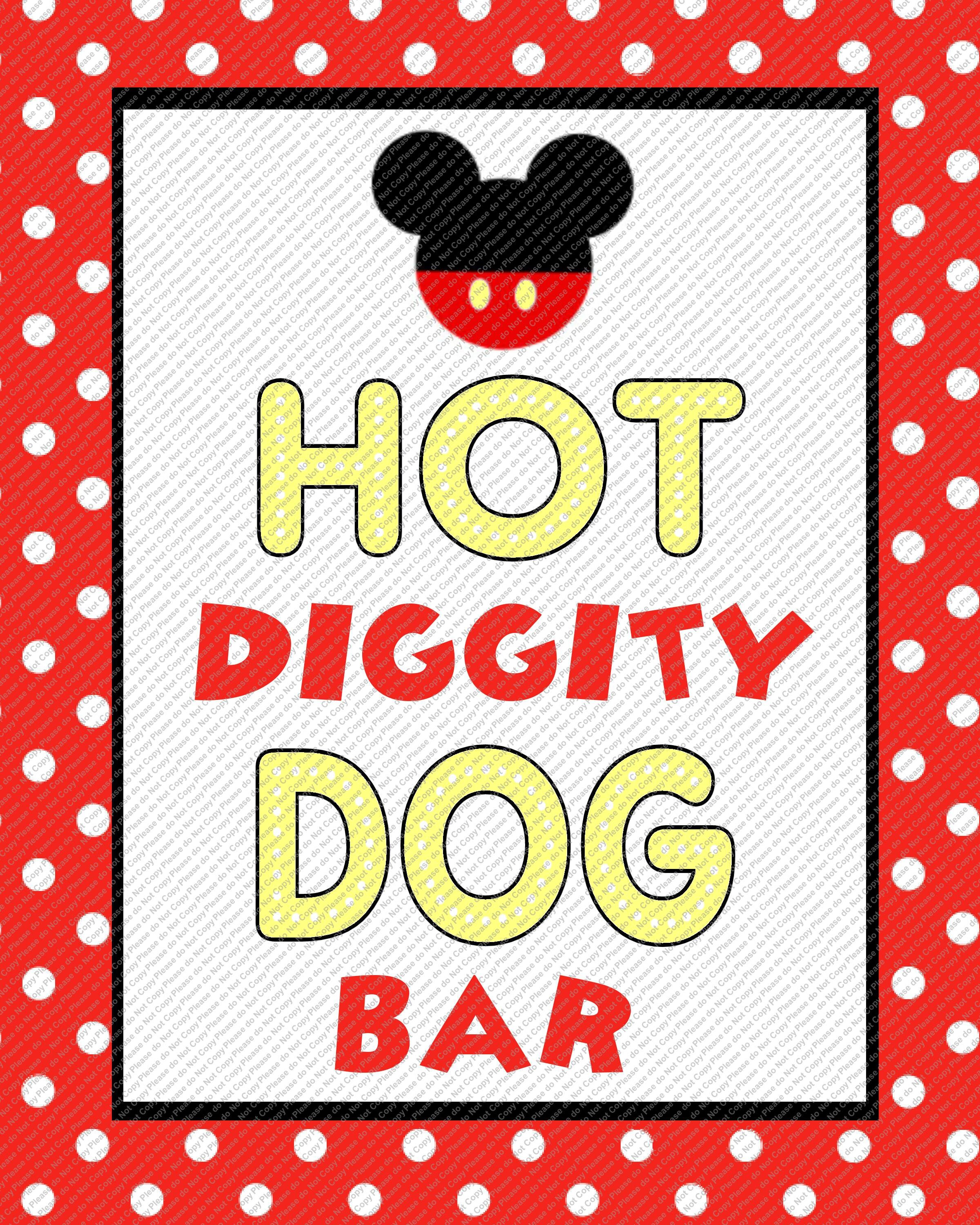 Hot Diggity Dog Bar Red/Black/Polka Dot Mickey Mouse Head Ears