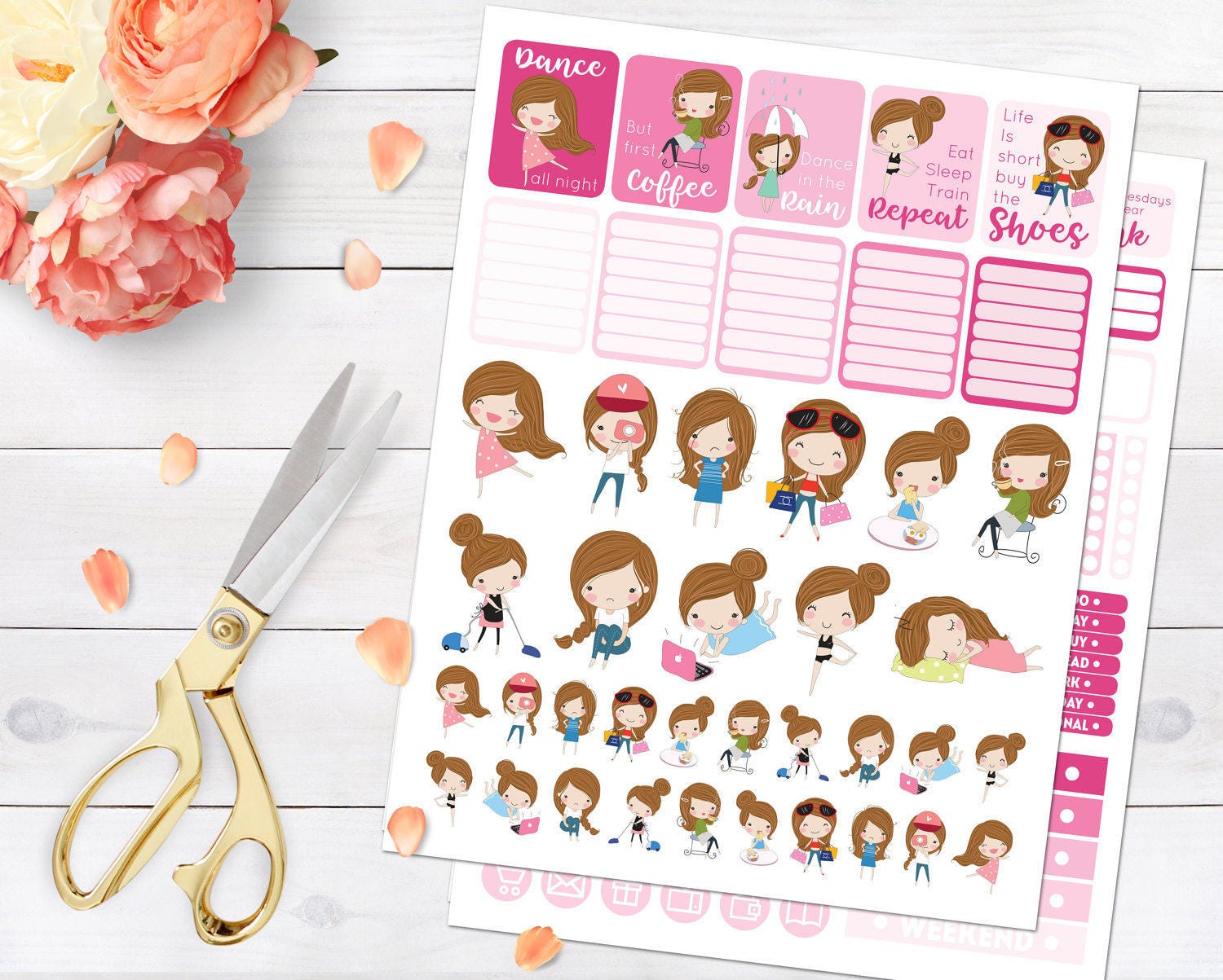 cute printable girl stickers pink quote stickers set for use