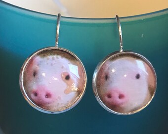 Pig cabochon earrings- 16mm