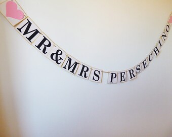 Personalised Mr and Mrs banner, Wedding banner, Engagement banner, blush pink