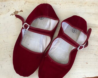 vintage red velvet china flats mary janes 8