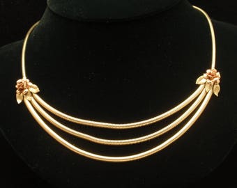 3 Strand Swag Necklace with Roses by Krementz