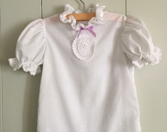 White Lace Swiss Dot Vintage Girl's shirt 4T