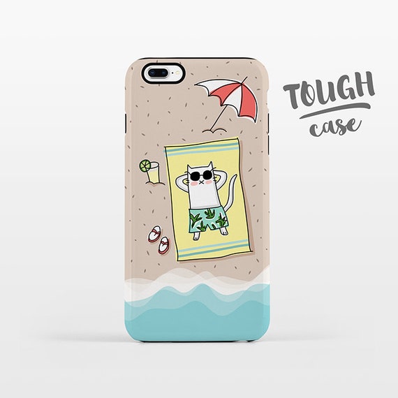 Beach iPhone Case iPhone 8 Plus Case iPhone X Case iPhone 7 Case iPhone 8 Case iPhone 6 Plus Case 6s 5s 5c 5 4 Summer Cat Phone Case TOUGH