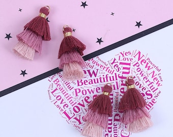 3 tassels / Multi-Pompons in shades of pink 3.3 cm