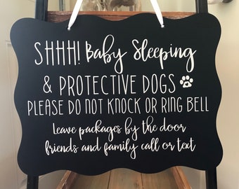 Sleeping Baby & Protective Dogs Sign/No Soliciting Sign
