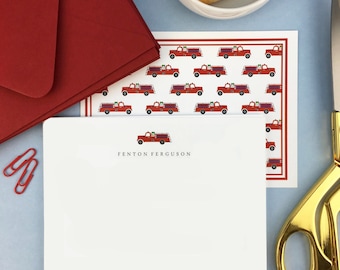 Firetruck Stationery for boys, Boys Personalized Stationery, Firetruck Stationary, Boys stationery, Firetruck thank you cards, Set of 10