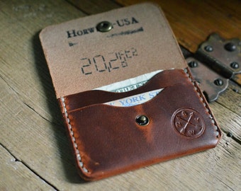 Horween Button Wallet W/ Antique Brass Snap English Tan