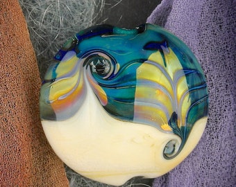 Handmade Lampwork Beads "Solar Flare" SRA Glass Focal Bead Lentil ~ OOAK Textural Organic Silver Glass Lustre ~ Warm Neutrals