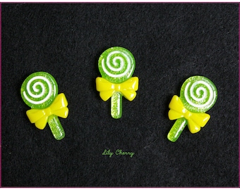 Cabochon resin gourmet green lollipop lollipop x 1