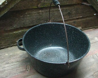 Vintage Dark Blue Enamelware Pot, Large