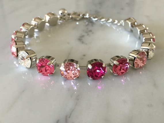 Swarovski Rose Crystal Bracelet, Rose Crystal Bracelet, Crystal Tennis Bracelet, Pink Crystal Bracelet