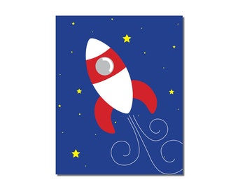 S A L E - Rocket Ship - 5x7 Children's Art Print - Outer Space Theme