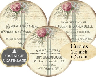 Shabby Chic Logo Circles 2.5 inch French Printable Download digital collage sheet C141