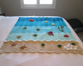 Ocean Beach Handmade Crocheted Baby Blanket
