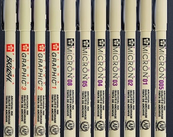 Set of 11 Zentangle pens, Sakura Pigma Micron Black Pen
