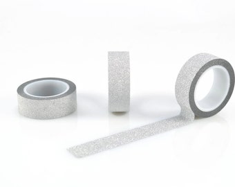 SILVER GLITTER TAPE - Bright Silver Glitter Washi Tape (5 Metre Roll)