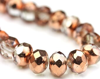 Czech Glass Beads Fire Polished Gemstone Donuts 9x6mm Copper Crystal (12) CZF706