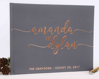 Wedding Guest Book wedding guestbook wedding album custom guest book landscape guest book real gold foil guest book horizontal - gray