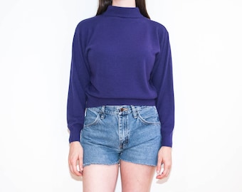 80s 90s purple mock neck knit / lightweight pullover sweater / size M