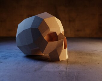 Human Skull - Polygon, 3D origami, Low poly paper 3d pattern diy papercraft, paper sculpture 3d template, papercraft skull replica
