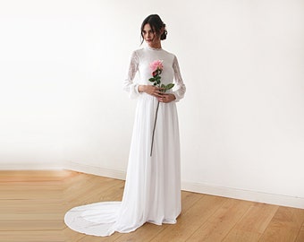 Ivory Wedding Dress, Ivory Wedding Dress Open Back, High Neck Wedding Dress, Long Sleeves Wedding Dress With Train , Wedding Dress 1181